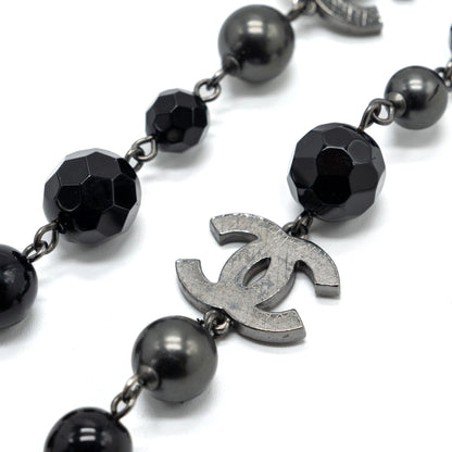 Chanel CC Logo Long Necklace With Pearl Black/Grey