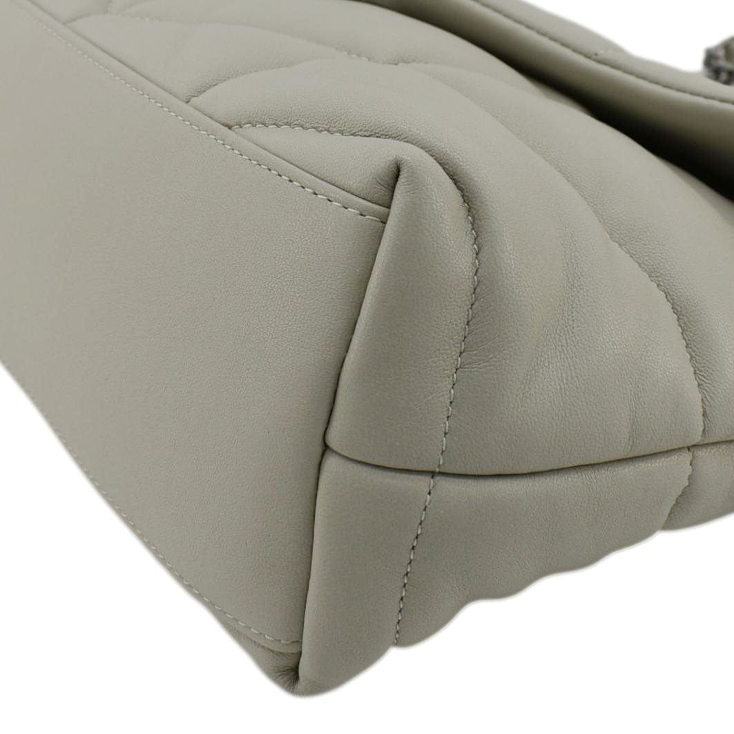 YVES SAINT LAURENT Loulou Puffer Quilted Leather Shoulder Bag Light Grey