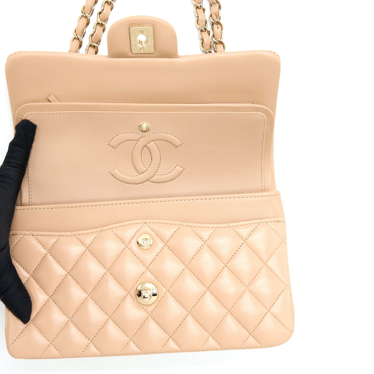 Chanel 22B Small Classic Flap Bag Lambskin Beige L