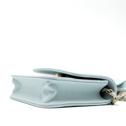 Chanel Mini Flap Bag Ribbon Chains Lambskin Light Blue L