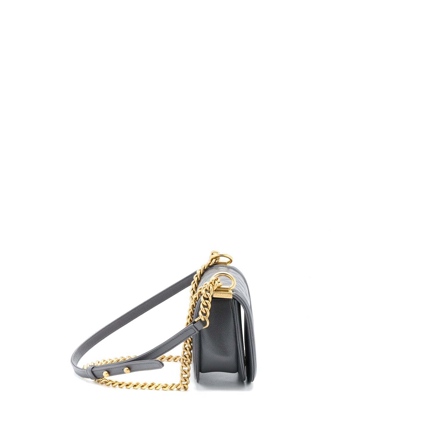 Chanel 22A Boy Messenger Bag Caviar Grey  (Microchip)