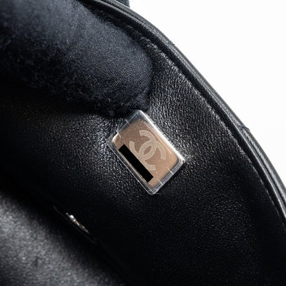 Chanel mini rectangular flap bag lambskin black   (microchip)