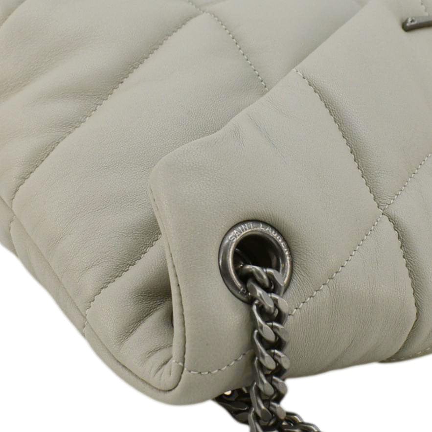 YVES SAINT LAURENT Loulou Puffer Quilted Leather Shoulder Bag Light Grey