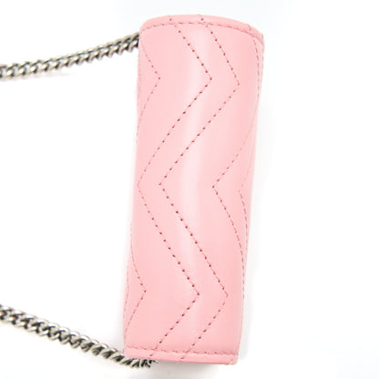 Gucci Marmont Card Holder with Chain Calfskin Pink SHW