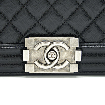CHANEL MEDIUM BOY CHANEL HANDBAG CAVIAR BLACK