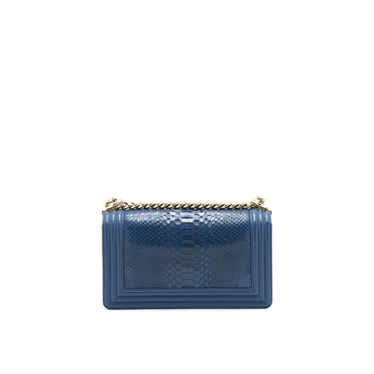 Chanel Medium Boy flap Bag Python Leather Blue L