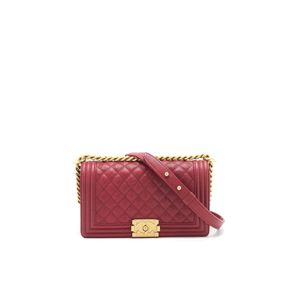 Chanel medium Boy Bag Caviar Raspberry Red brushed