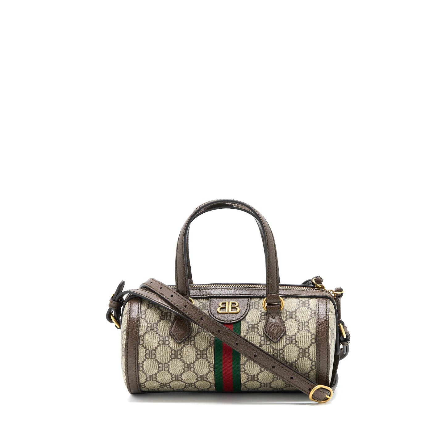 Balenciaga X Gucci Bowling Bag Canvas/Leather Brown Brushed