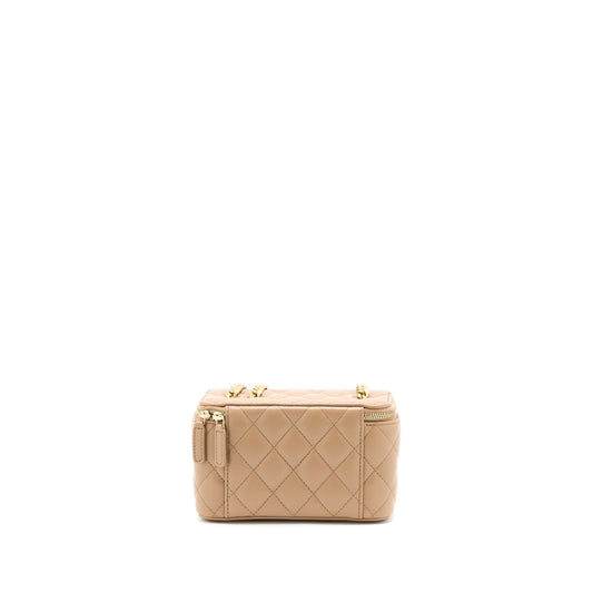 Chanel 22K Gold Pillar Adjustable Chain Long Vanity Lambskin Beige Brushed  (Microchip)