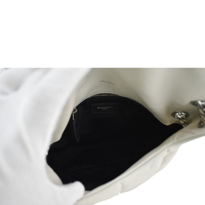 YVES SAINT LAURENT Loulou Puffer Quilted Leather Shoulder Bag Light Grey