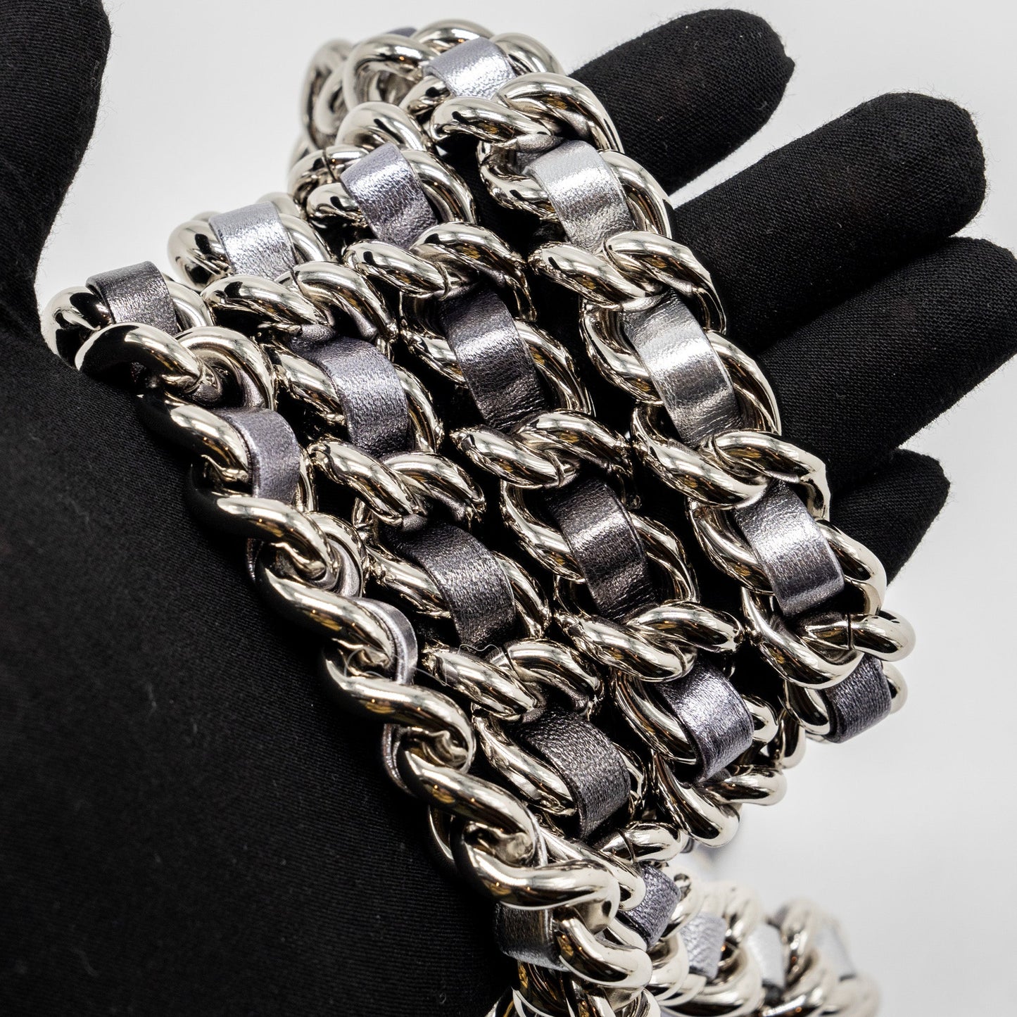 Chanel Mini Vanity with Giant Chain lambskin metallic grey