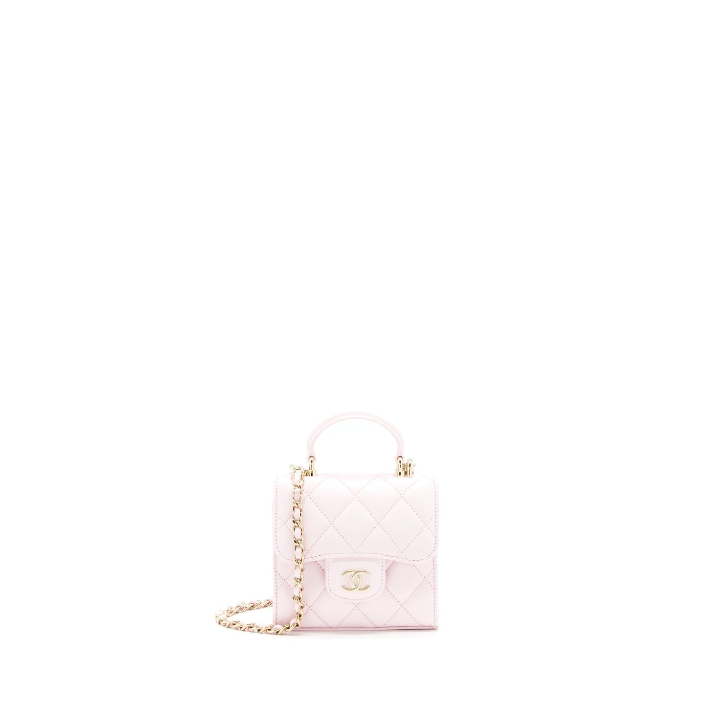 Chanel 22P Top Handle Mini Flap Bag With Chain Lambskin Pink L