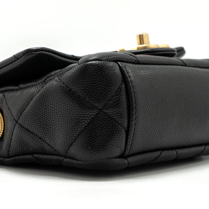 CHANEL Mini twist your button square flap bag caviar BLACK