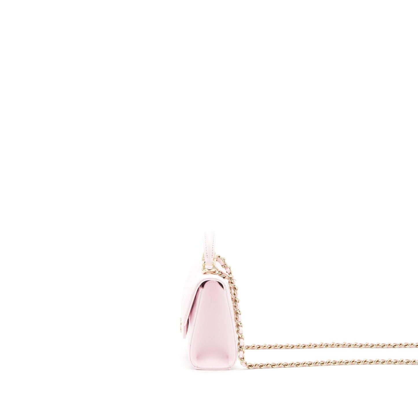 Chanel 22P Top Handle Mini Flap Bag With Chain Lambskin Pink L