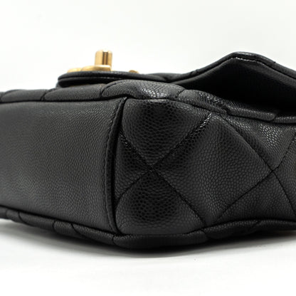 CHANEL Mini twist your button square flap bag caviar BLACK