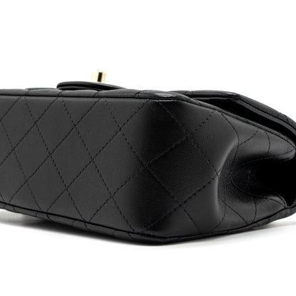 Chanel 23K Leather Chain Top Handle Mini Rectangular Flap Bag Lambskin Black L (microchip)