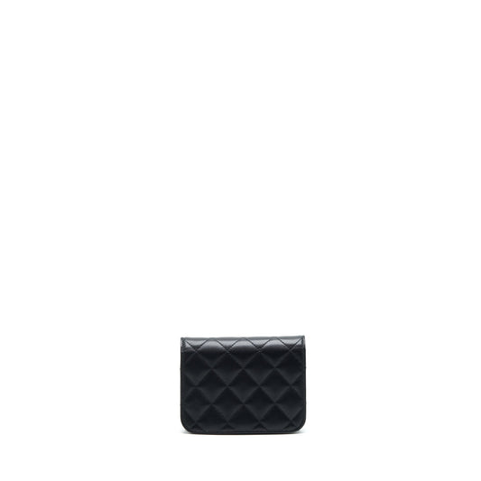 Chanel Mini Flap Card Holder Ribbon Chain Lambskin Black L