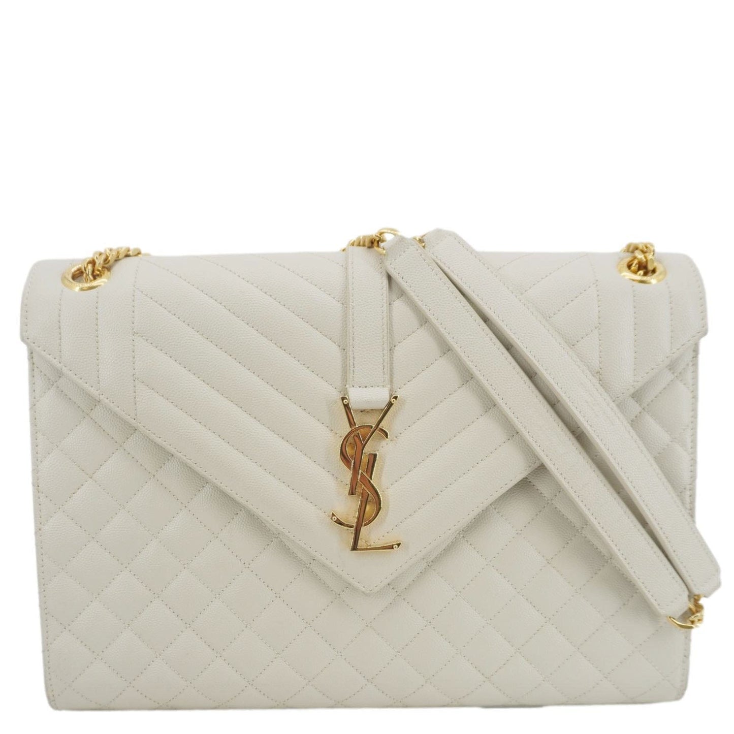 YVES SAINT LAURENT Envelope Large Mixed Matelasse Leather Shoulder Bag White