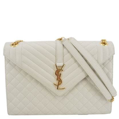 YVES SAINT LAURENT Envelope Large Mixed Matelasse Leather Shoulder Bag White