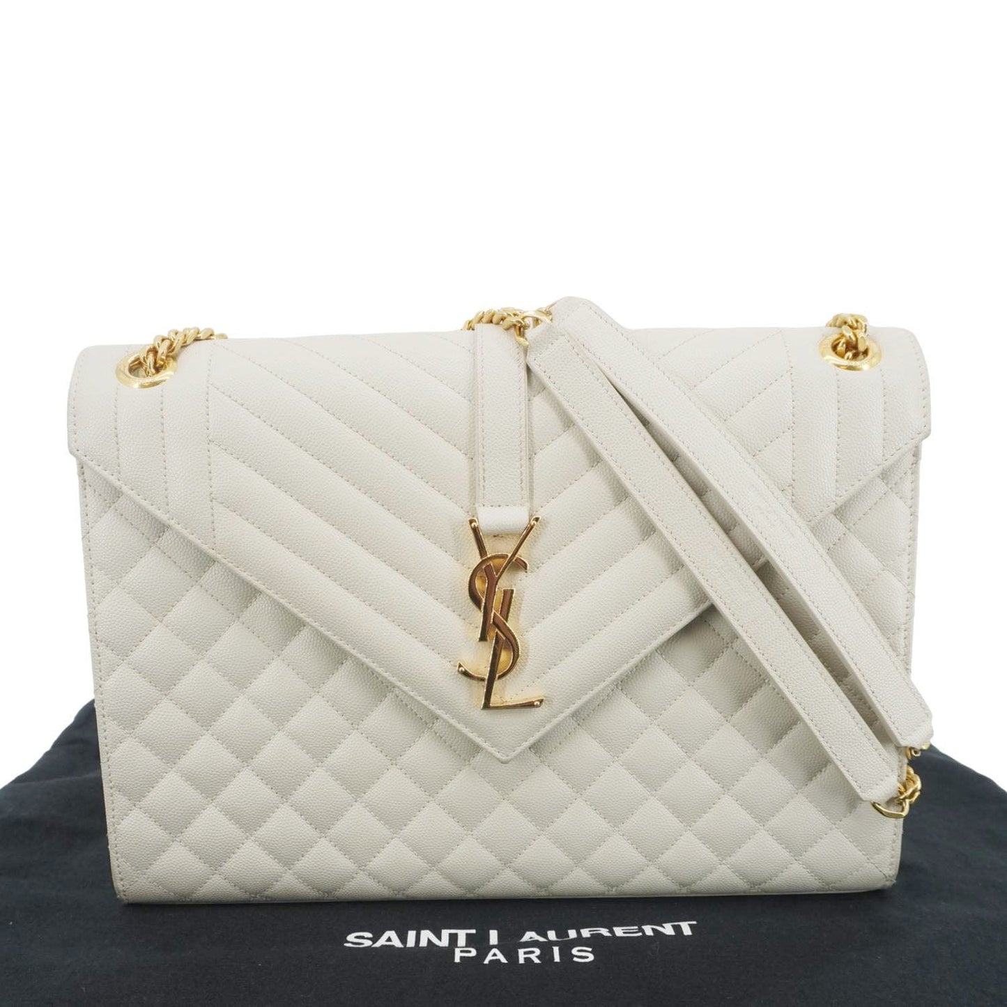 YVES SAINT LAURENT Envelope Large Mixed Matelasse Leather Shoulder Bag White