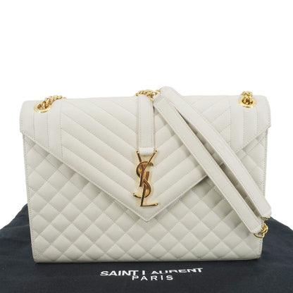 YVES SAINT LAURENT Envelope Large Mixed Matelasse Leather Shoulder Bag White