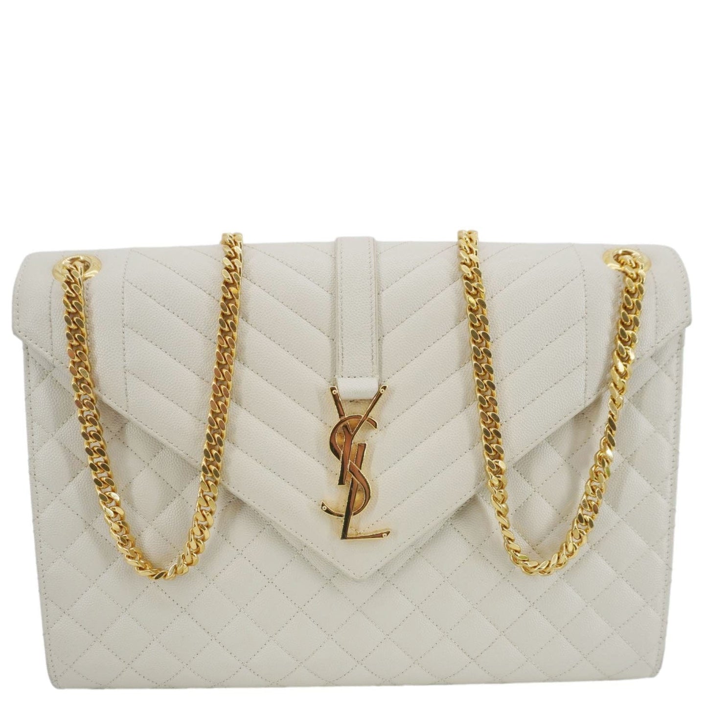 YVES SAINT LAURENT Envelope Large Mixed Matelasse Leather Shoulder Bag White