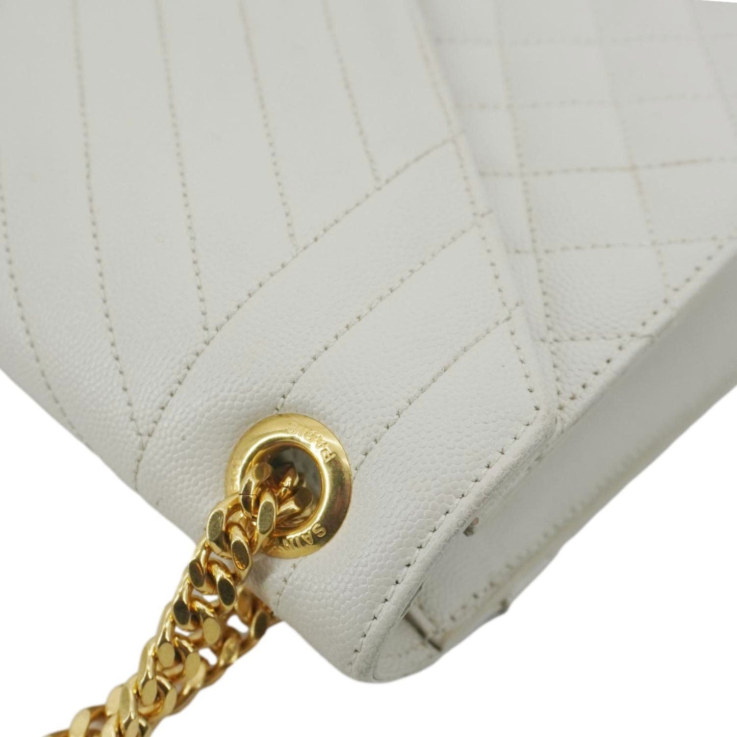 YVES SAINT LAURENT Envelope Large Mixed Matelasse Leather Shoulder Bag White