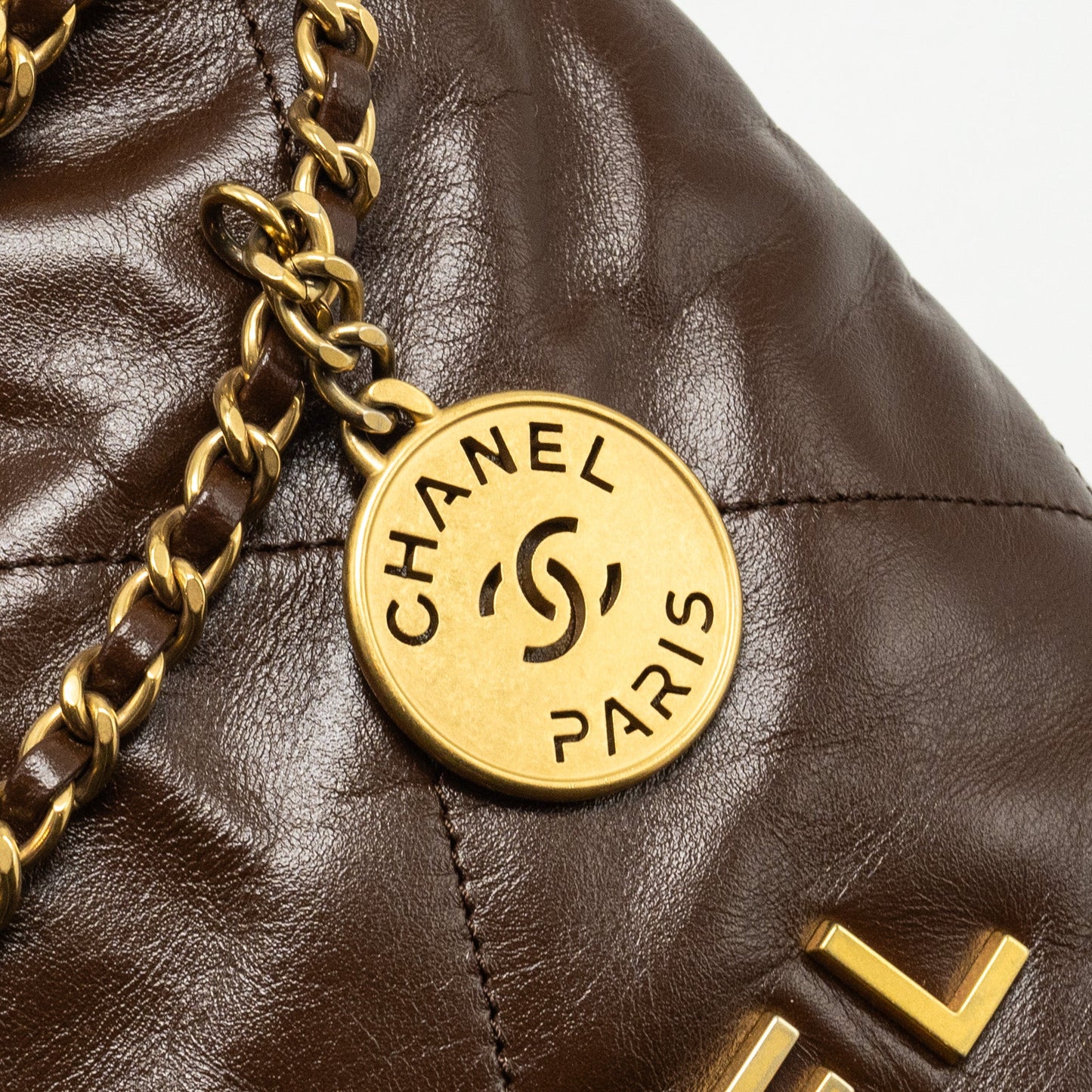Chanel Mini 22 Bag Shiny Calfskin Chocolate  (microchip)