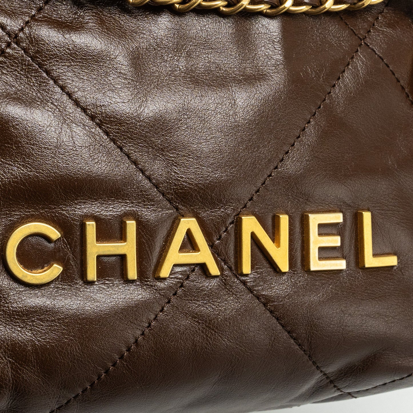 Chanel Mini 22 Bag Shiny Calfskin Chocolate  (microchip)