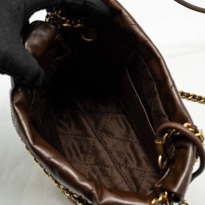 Chanel Mini 22 Bag Shiny Calfskin Chocolate  (microchip)
