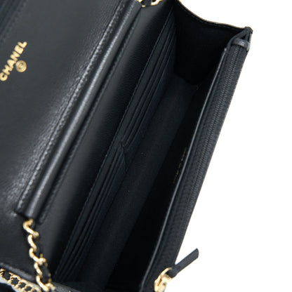 Chanel 22S Wallet On Chains With Detail CC Logo Caviar Black L