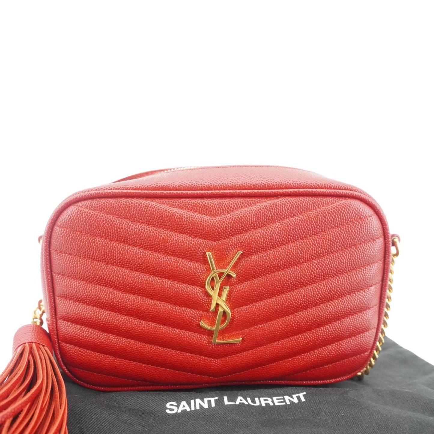 YVES SAINT LAURENT Lou Small Chevron Leather Camera Crossbody Bag Red