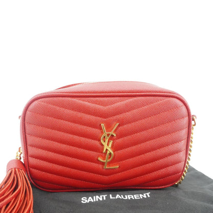 YVES SAINT LAURENT Lou Small Chevron Leather Camera Crossbody Bag Red