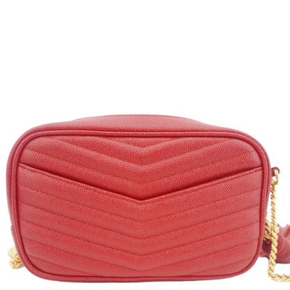 YVES SAINT LAURENT Lou Small Chevron Leather Camera Crossbody Bag Red