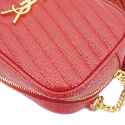 YVES SAINT LAURENT Lou Small Chevron Leather Camera Crossbody Bag Red