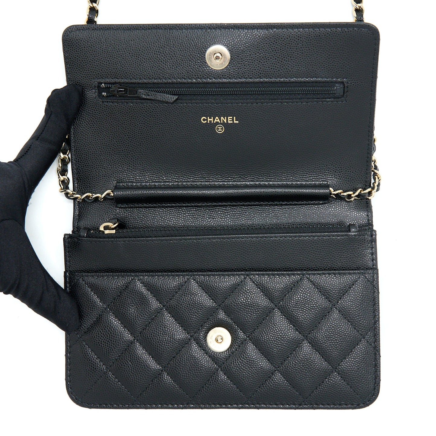 Chanel 22S Wallet On Chains With Detail CC Logo Caviar Black L
