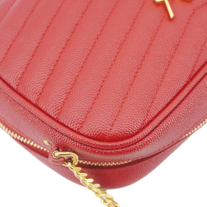 YVES SAINT LAURENT Lou Small Chevron Leather Camera Crossbody Bag Red
