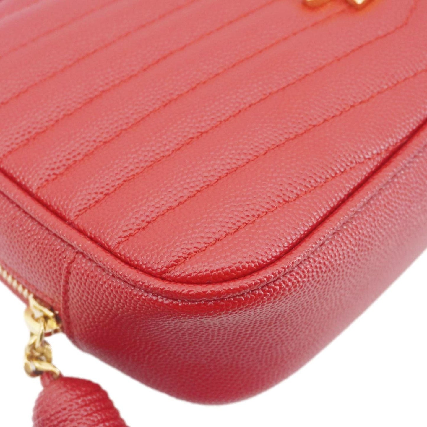 YVES SAINT LAURENT Lou Small Chevron Leather Camera Crossbody Bag Red