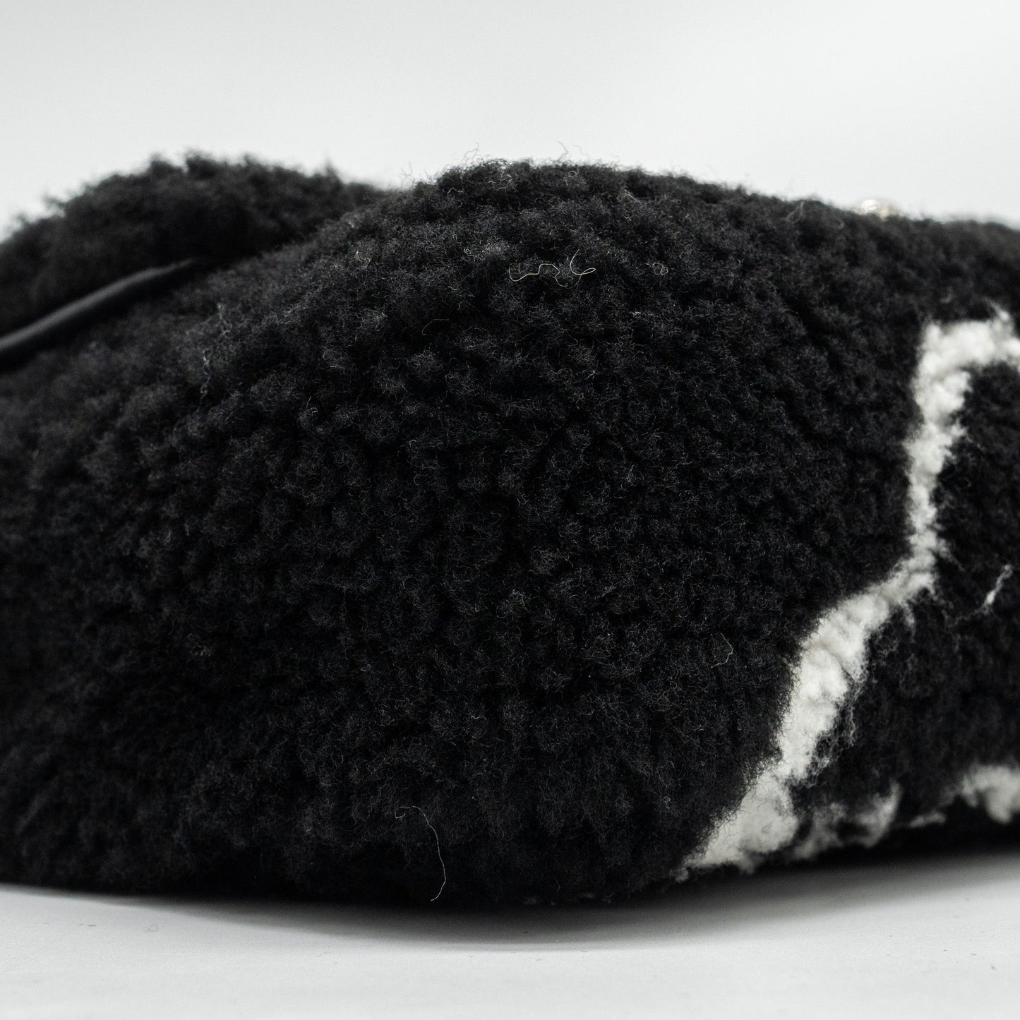 Chanel 22A Fluffy Camellia Flap Bag Embroidered Shearling Lambskin Black / White  (Microchip)