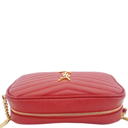 YVES SAINT LAURENT Lou Small Chevron Leather Camera Crossbody Bag Red