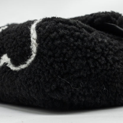 Chanel 22A Fluffy Camellia Flap Bag Embroidered Shearling Lambskin Black / White  (Microchip)
