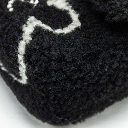 Chanel 22A Fluffy Camellia Flap Bag Embroidered Shearling Lambskin Black / White  (Microchip)