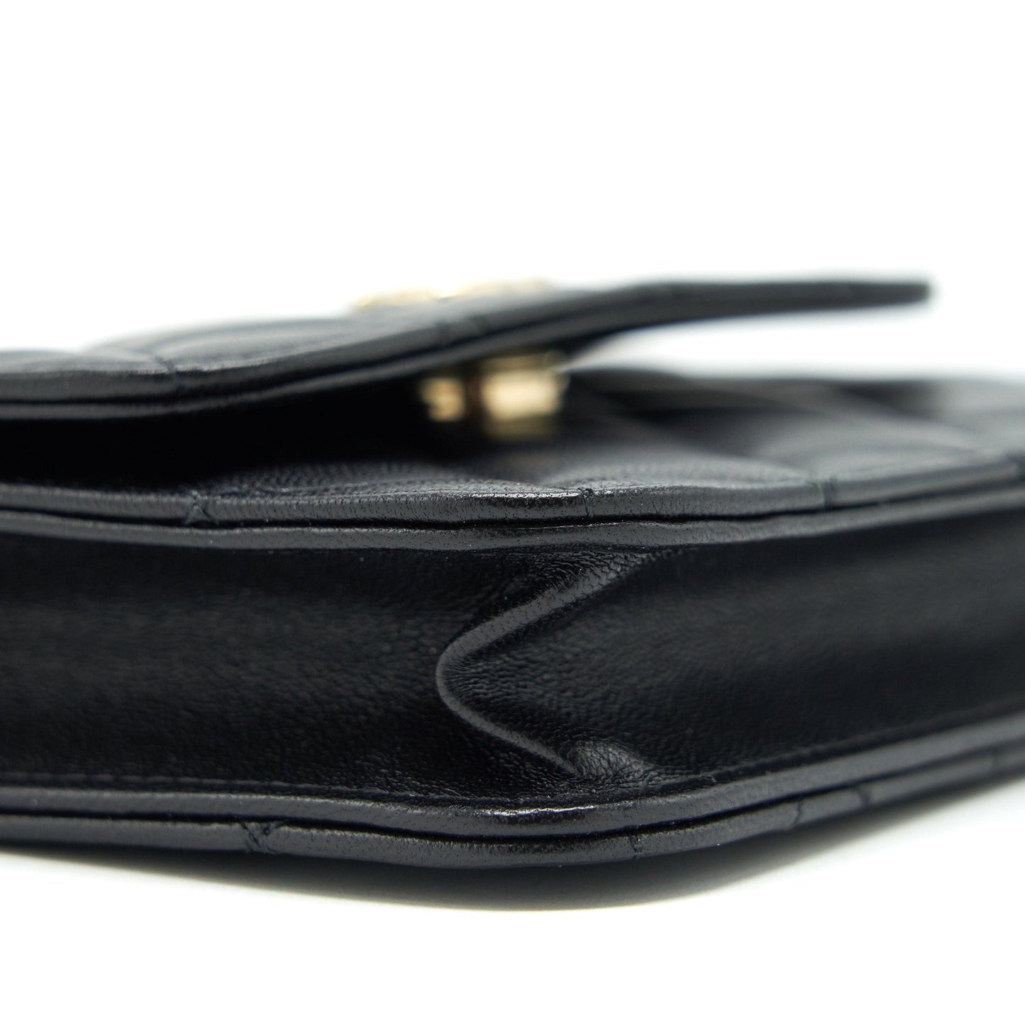 Chanel Mini flap card holder Ribbon Chain Lambskin Black L