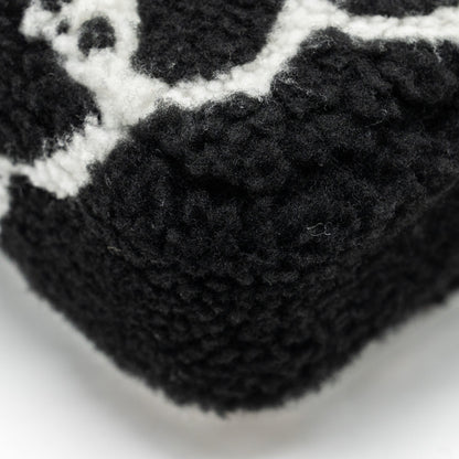 Chanel 22A Fluffy Camellia Flap Bag Embroidered Shearling Lambskin Black / White  (Microchip)