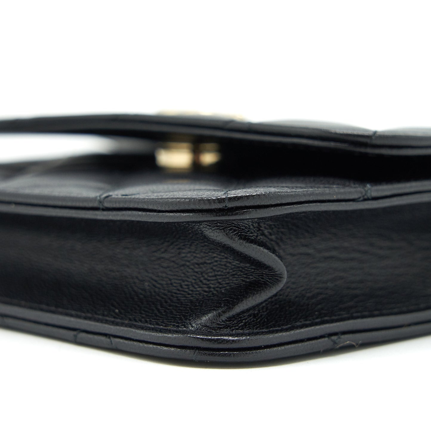Chanel Mini flap card holder Ribbon Chain Lambskin Black L
