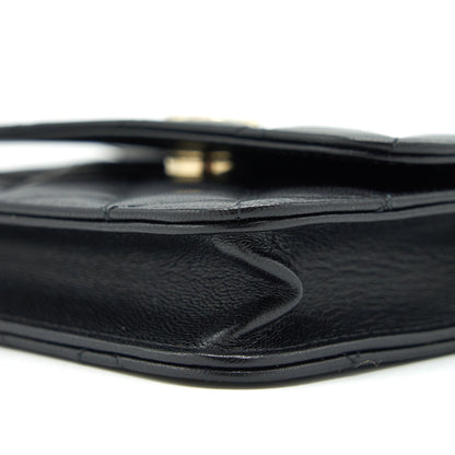 Chanel Mini flap card holder Ribbon Chain Lambskin Black L