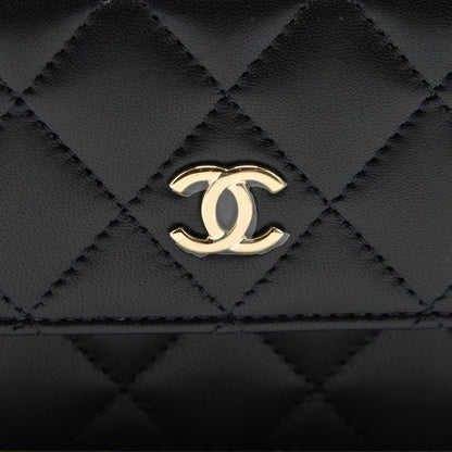 Chanel Mini flap card holder Ribbon Chain Lambskin Black L