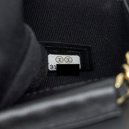 Chanel Mini flap card holder Ribbon Chain Lambskin Black L