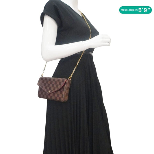 LOUIS VUITTON Felicie Pochette Damier Ebene Crossbody Bag Brown
