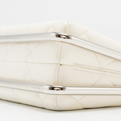 Chanel Metal Bar Clutch Bag Lambskin White